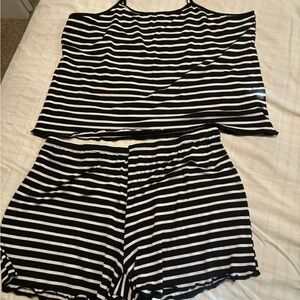 Black and White Striped Two-Piece PJ Set
